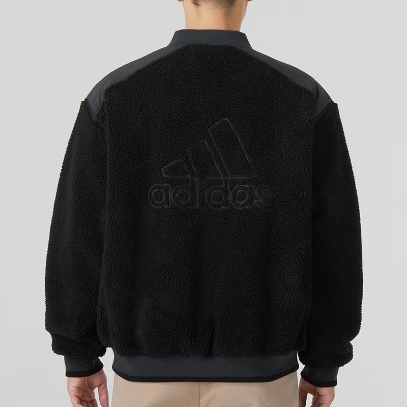 Adidas Solid Color Sports Casual Fleece Warm Loose Jacket Men Jacket Black IL8919