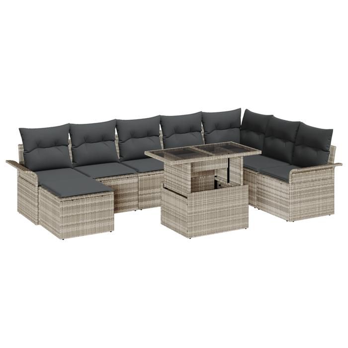 VidaXL Ensemble de canapé de jardin 9 pièces avec coussins gris clair en poly rattan 3348338