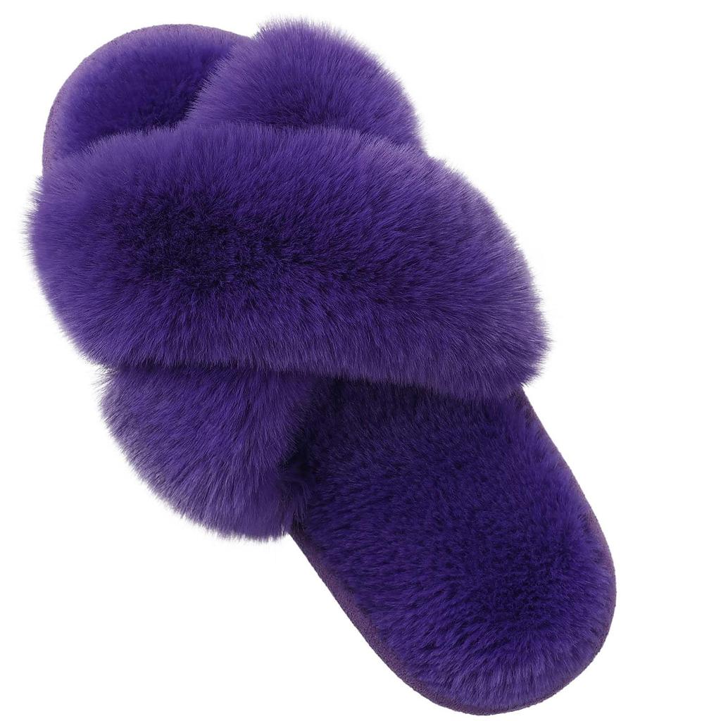 Comwarm Women's Cozy Fuzzy Slippers Open Toe Plush Cotton Flat Indoor Shoes Warm Comfortable Fluffy Slides for Home