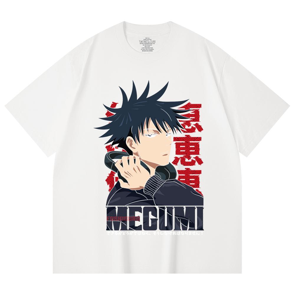 230 г/м² 100% хлопок Jujutsu Kaisen V38 Мегуми Принт Унисекс Тяжелая Хлопковая Футболка