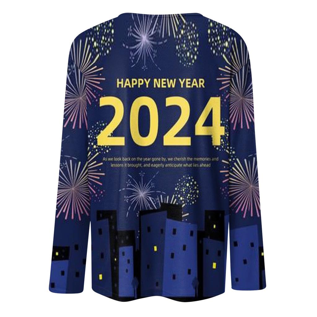 Женская осенне-зимняя футболка с круглым вырезом и длинными рукавами, топ с принтом на Новый год 2024