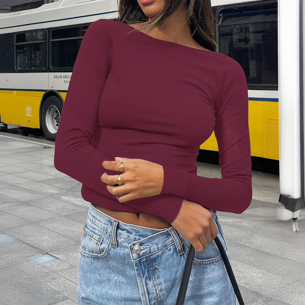 Топ Y2K Hot Girl с длинным рукавом, облегающий, однотонный, женский, осень-зима 2025