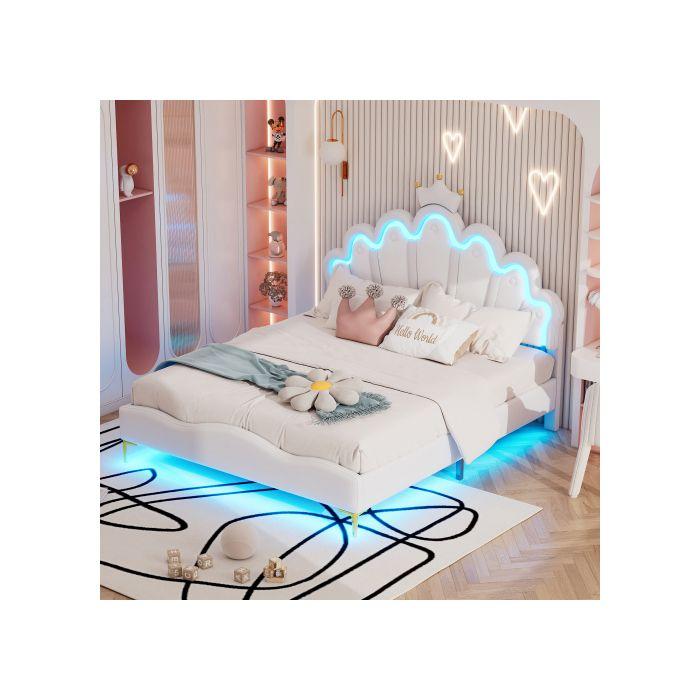 Lit double - MUVOE - 140x200 cm - Cuir PU - LED réglable - Design nuage