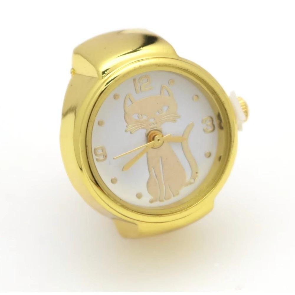 Круглые Кольцо-Часы Золотой Циферблат с Кошкой Punk Кварцевые Часы Аксессуары для Одежды