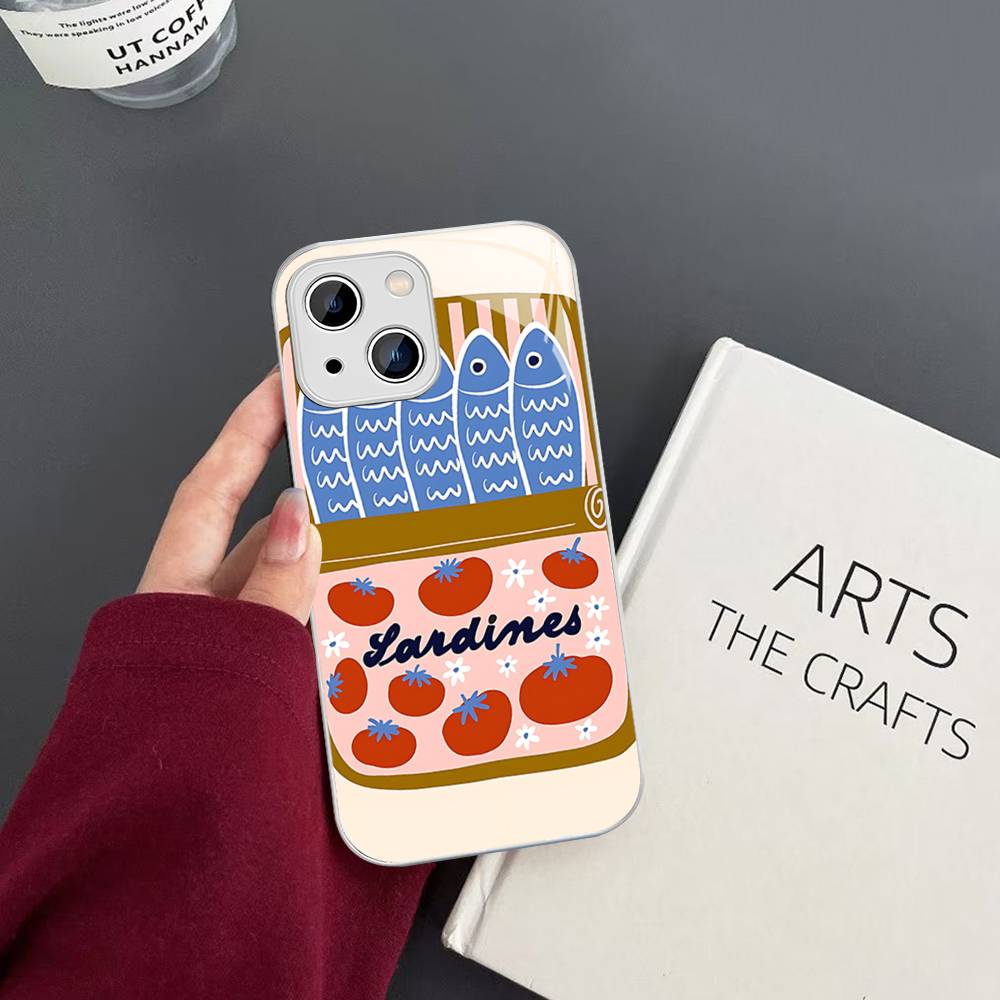 Sardines Fish Tempered Glass For Iphone 14 13 12 11 Pro Mini XS MAX 14Plus X XS XR Cover