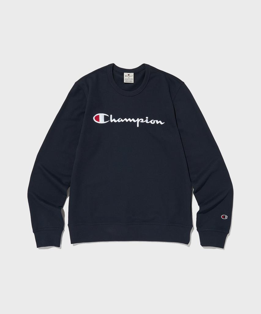Champion Свитшот с большим логотипом-надписью, круглый вырез, обычный, темно-синий