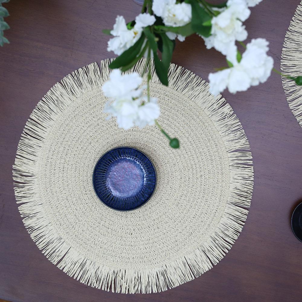 Round Heat Resistant Place Mat with Tassel Dining Table Mat Braided Placemat  Home