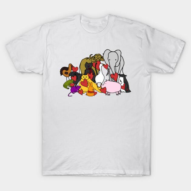 Asian Size Cotton Unisex Tshirt Print T-shirt Cute Animals Holding Love Hearts For Valentines Day T-shirt No-Cut Print Regular Fit