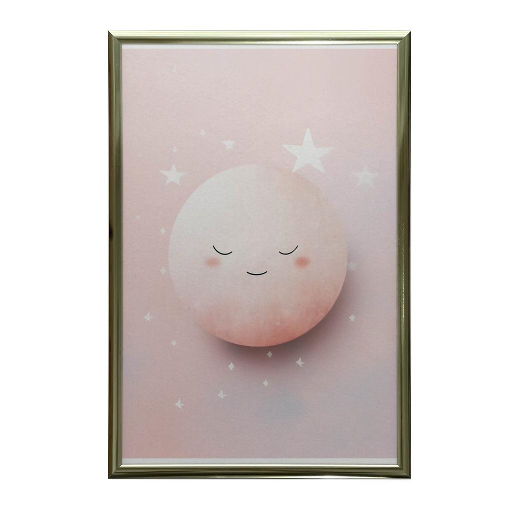 Tajemniczy Różowy Księżyc Tajemniczy Różowy Księżyc, 50X70 Cm, Rama Aluminiowa Złota, Papier Matowy 230 Gsm