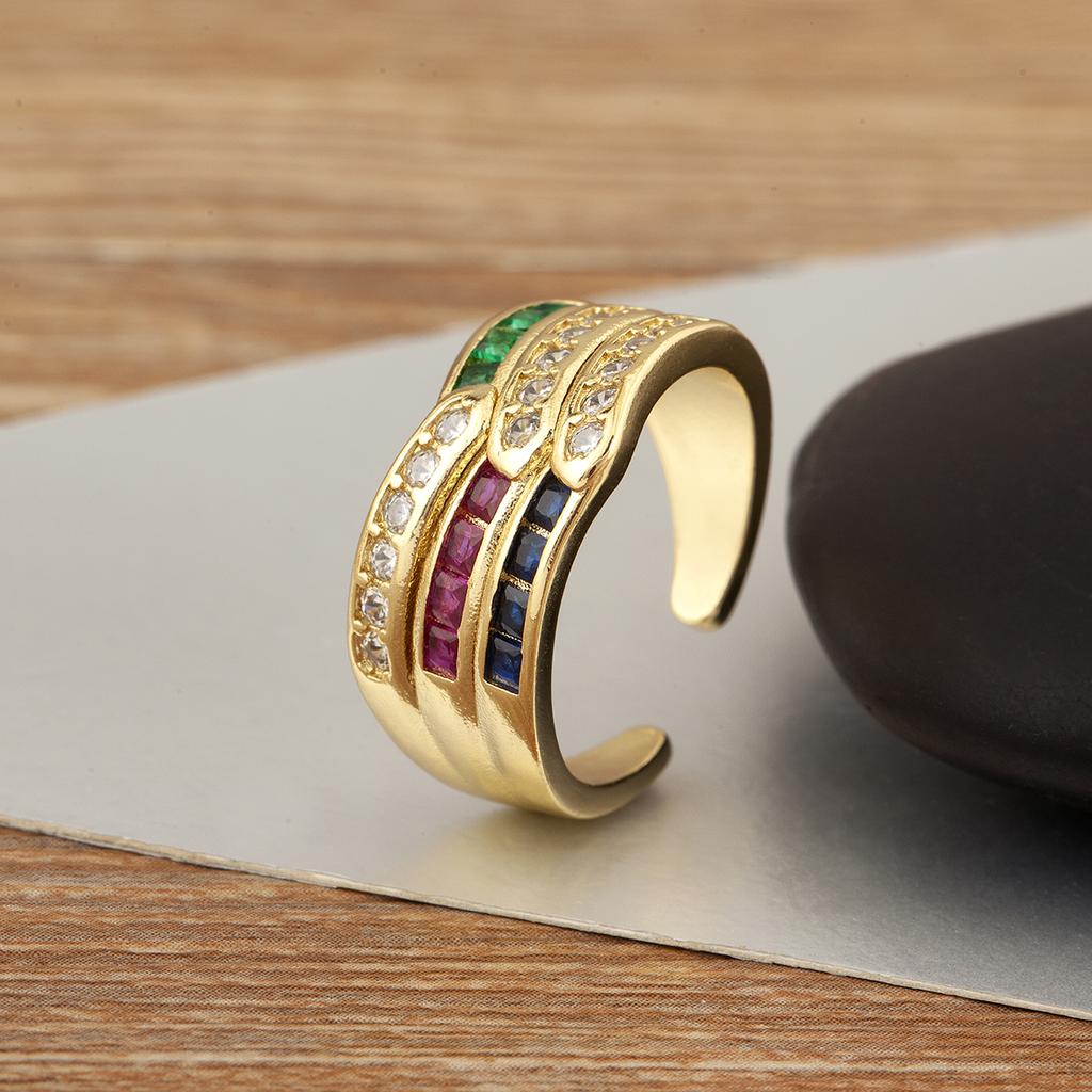 Nidin New Style Inlaid Colorful Zircon Multilayer Open Rings For Women Men Light Luxury Adjustable Finger Jewelry Wedding Gifts