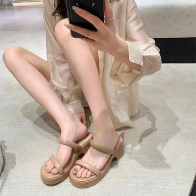 Девушка-помещица~ Летние новые элегантные ретро толстая подошва со шлепанцами Женские летние с открытым носком уличные шлепанцы