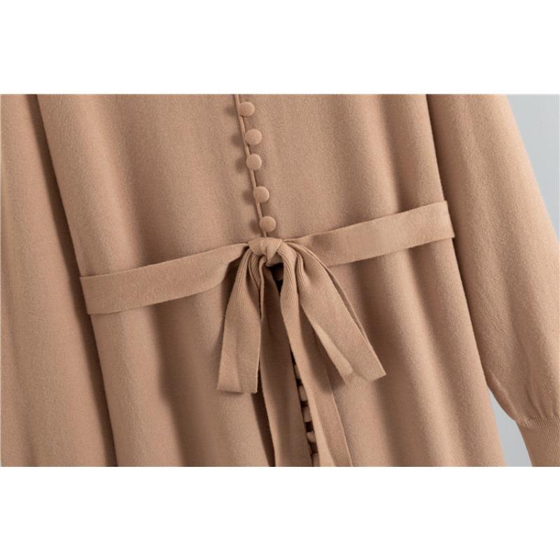 Платье женское вязаное длинное с V-образным вырезом, свободного кроя, большого размера, однотонное