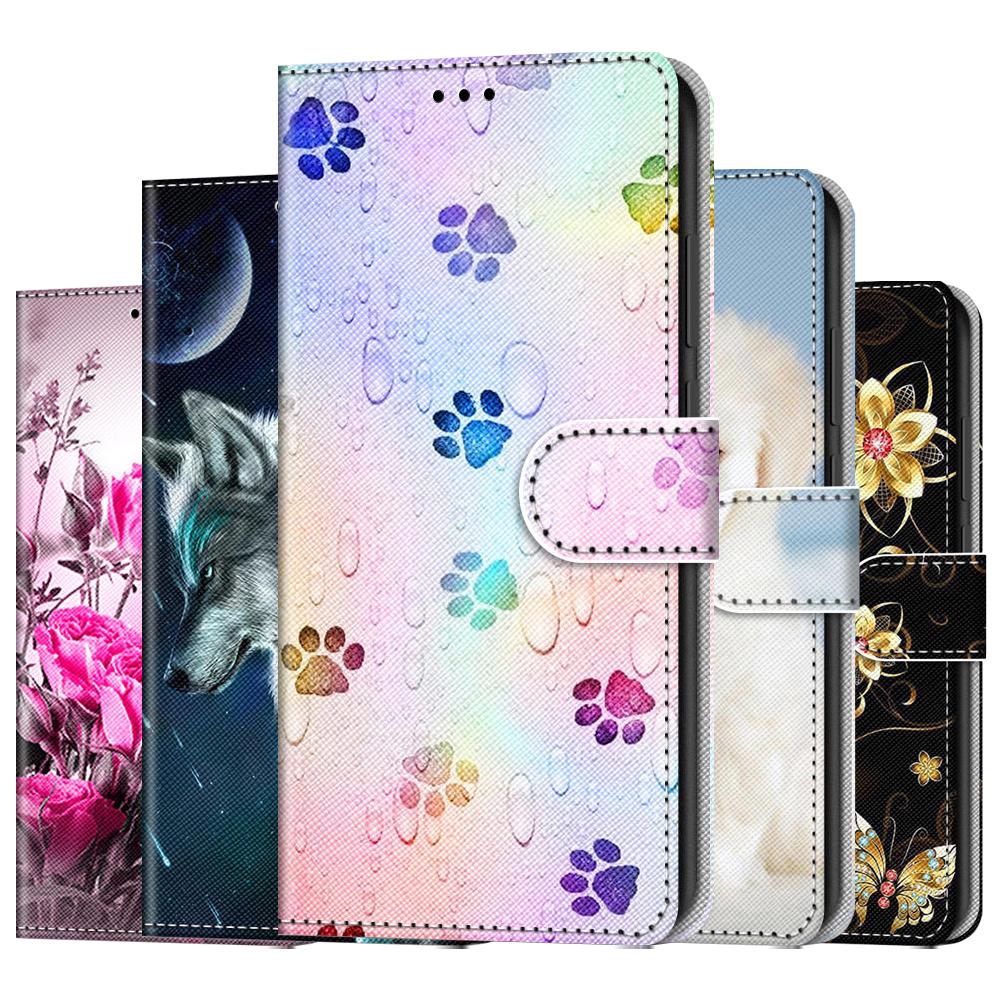 Fashion 3D Painted Pattern Phone Cover Lanyard Flip Leather Case For iPhone Huawei Honor OPPO Realme OnePlus