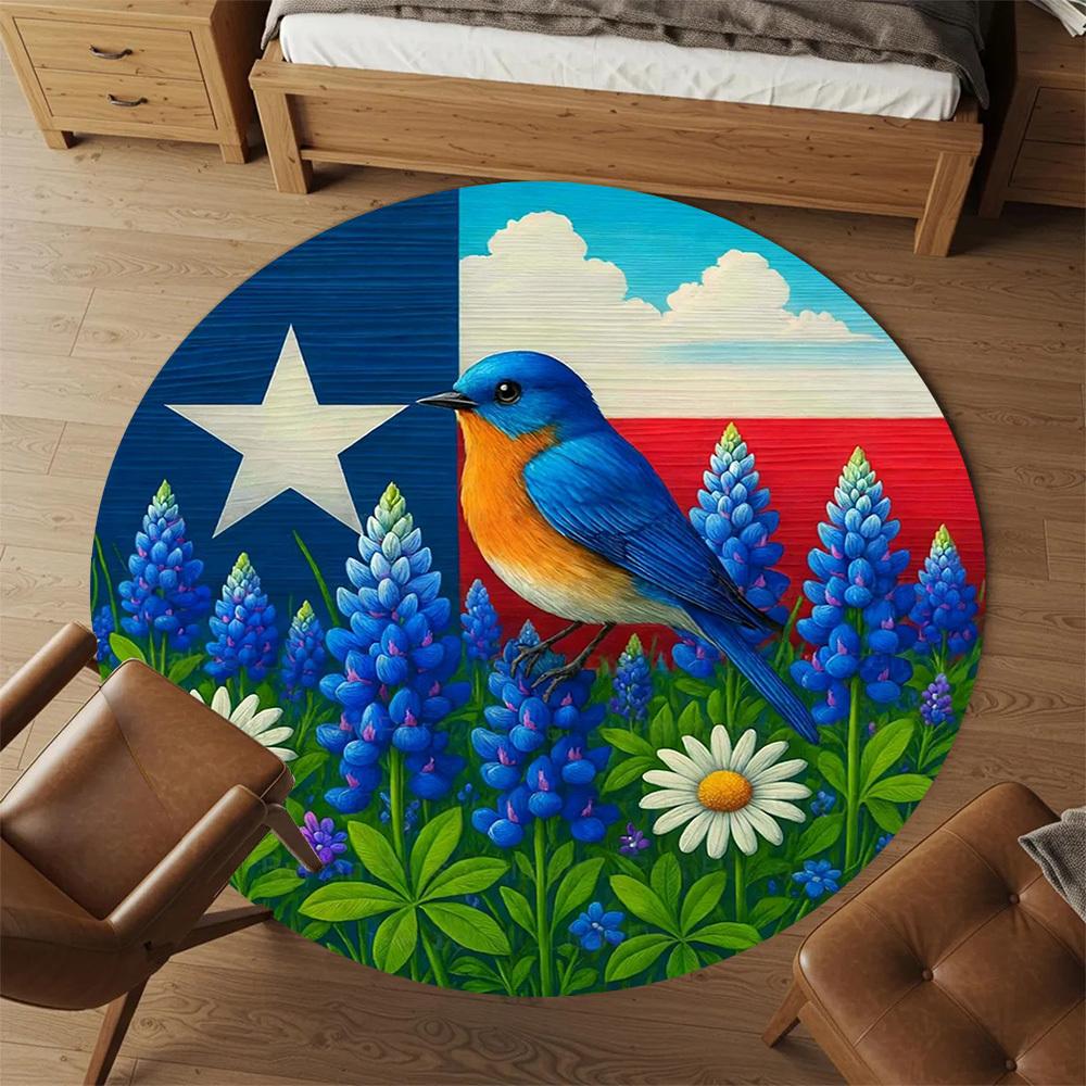 1 шт. Флаг Техаса Синяя птица Круглый коврик для стула офисный Ковер для зоны - Нескользящий, Напольный коврик для офиса, спальни, Идеальный подарок для декора дома c0112117