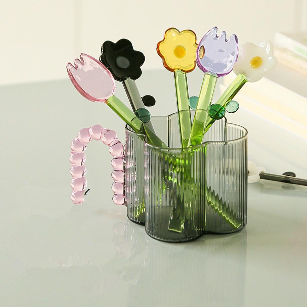 6 шт./набор Стеклянные ложки Высокоборосиликатное стекло Цветок Подсолнух Тюльпан Разноцветные Чайные Кофейные ложки Длинная ручка Ложка для перемешивания