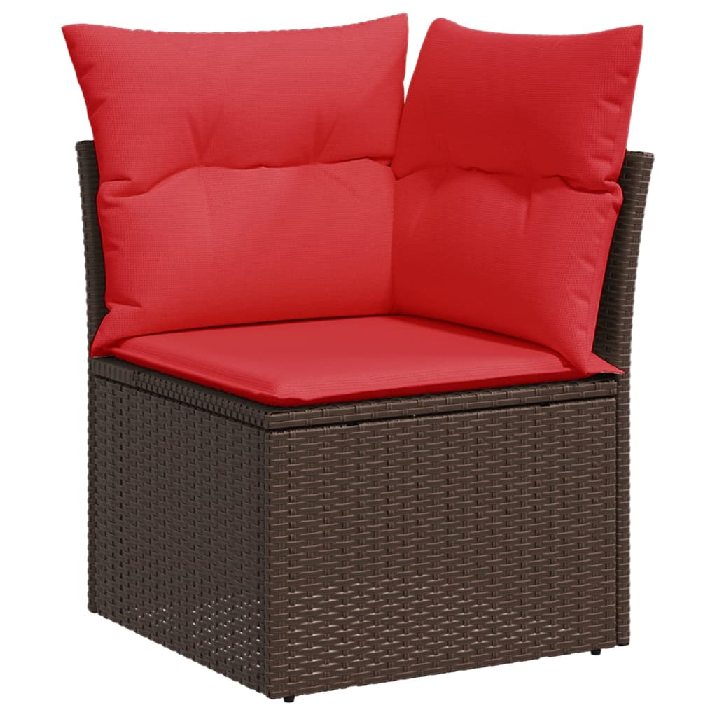 11 Piece Garden Sofa Set with Cushions Brown Poly Rattan