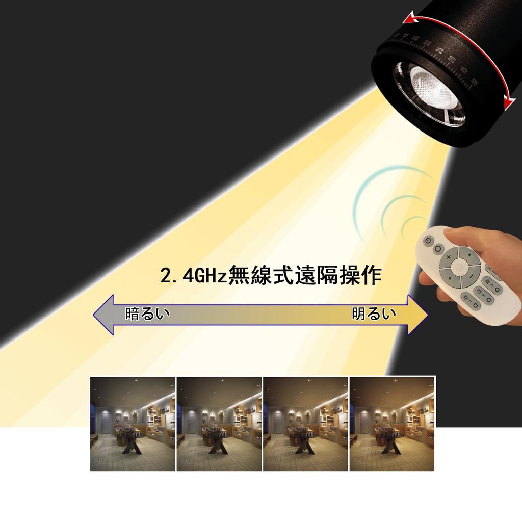 Светодиодный прожектор для шинопроводов, Теплый белый, Эквивалент 100 Вт, Регулируемый угол луча, 10 Вт, Диммируемый, Беспроводной пульт дистанционного управления 2,4 ГГц, 1 шт. (черный)