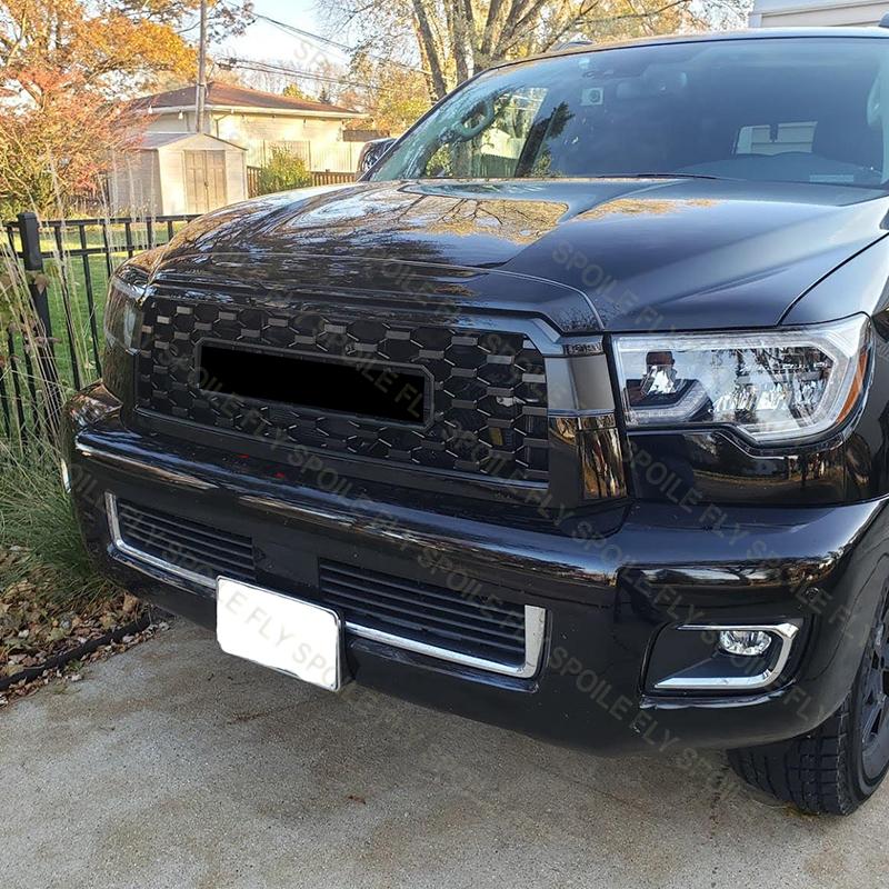 Для Toyota Sequoia 2019-2025 С 3/шт. Светодиодная подсветка Высококачественный ABS Стиль TRD Гоночные решетки Решетка переднего бампера автомобиля Глянцевый черный