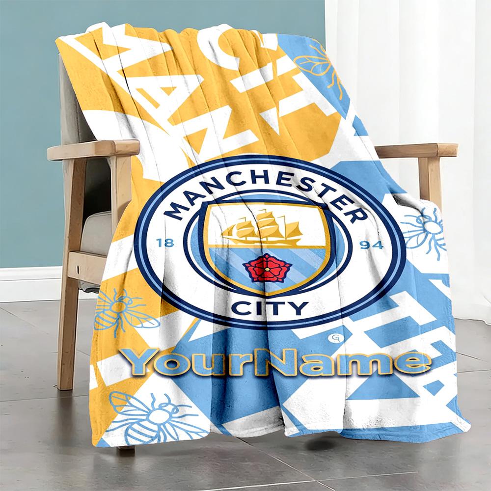 Manchester City 55 Personalized Text Blanket Lightweight Customizable Blanket Warmthful Decor Suitable for Sofa Office Chair Bed Picnics