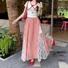 Plaid Lace Skirt for Women In Summer Korean Style Slim Design A-line Long Skirt