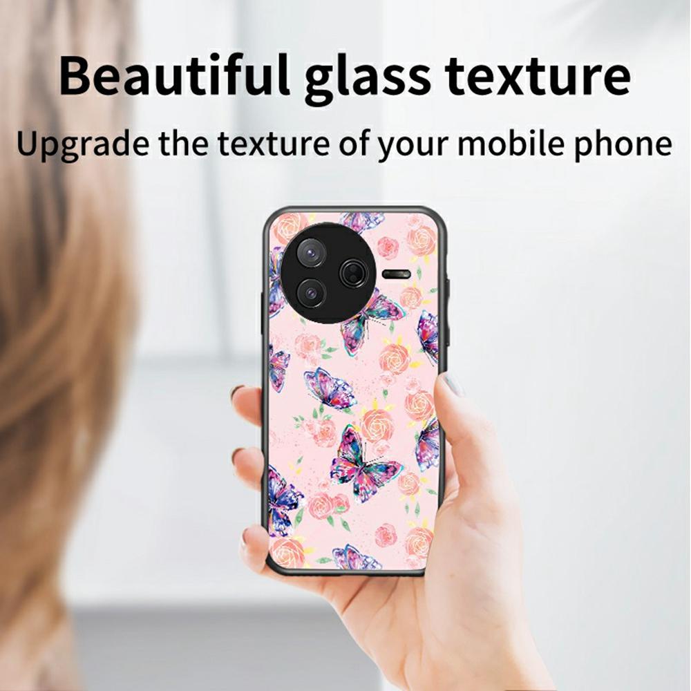 Для Xiaomi Poco F7 Pro 5G/Redmi K80 5G Чехол с рисунком бабочки TPU+Закаленное стекло Защитная крышка для телефона
