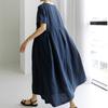 Модные длинные повседневные универсальные свободные платья с высокой талией и короткими рукавами больших размеров