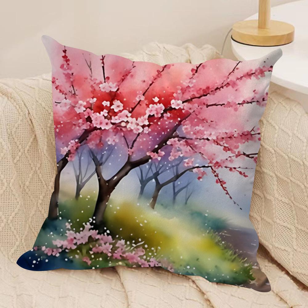 Cherry tree in spring Cushion Cover Soft Plush Fabric DoubleSided Printed Cushion Covers for All Seasons Home Decor
