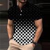Men Summer New Short Sleeve Casual Slim Fit 3D Digital Print Polo Shirt .