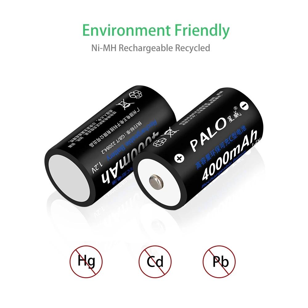 PALO Батарея размера C, 4000 мАч, аккумуляторная батарея LR14, 1,2 В, NI-MH, комплект зарядного устройства для ЖК-дисплея AA AAA, CD, 9 В, комплект зарядного устройства