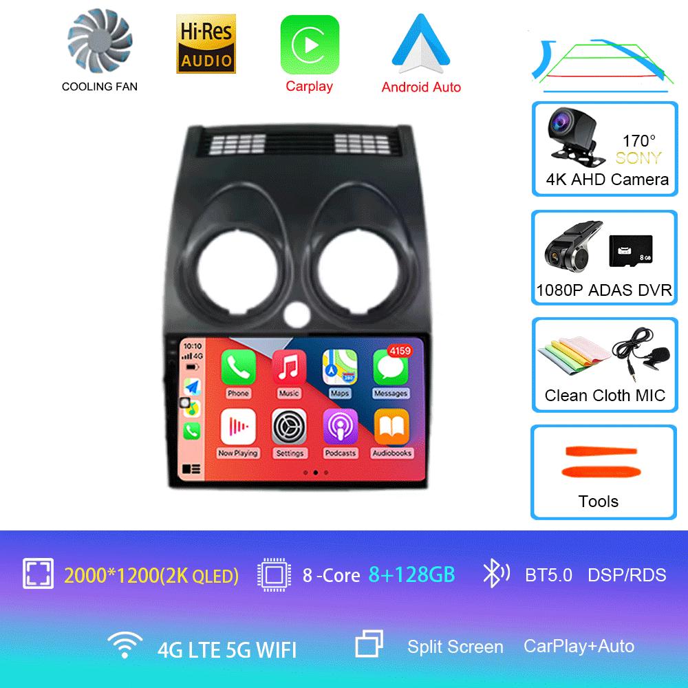Автомобильное радио для Nissan Qashqai Rogue 2008-2013 Android 14 мультимедийный проигрыватель GPS навигация Carplay Android Auto 4G WIFI