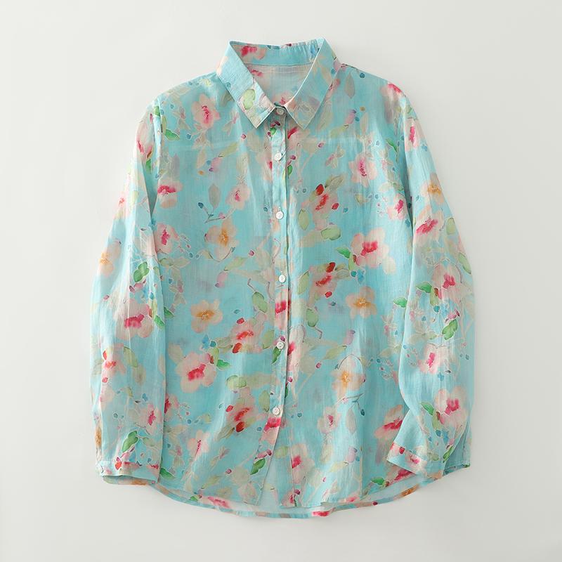 DIMANAF Новые женские топы больших размеров с цветочным принтом, рубашки, футболки, повседневная свободная блузка, осенний принт, хлопок, длинный рукав, на пуговицах