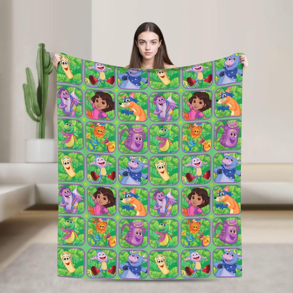 DDoras The Explorers Boots Bananarific Big Chest Logo Blanket Super Soft Plush Bedding Throws For Flannel Bedspread Bed Cover