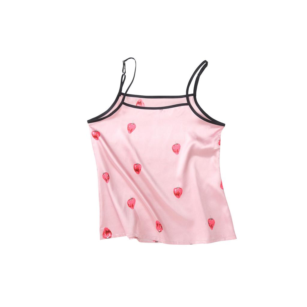 GMXIA Пижамный комплект из 7 предметов из искусственного шелка с клубничным принтом, Комплект из 7 предметов шелковой пижамы для весны, лета и осени, Домашняя одежда, Пижамные комплекты