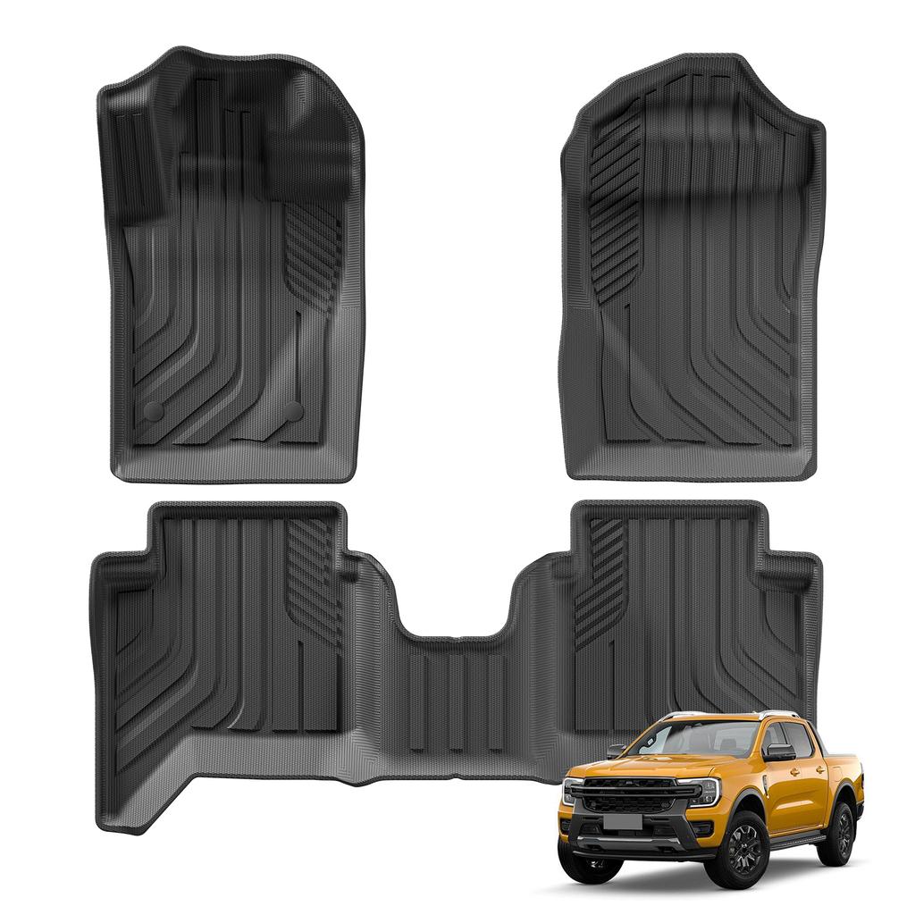 Для Ford Ranger 2023 2024 TPE 3D Автомобильные коврики для пола Комплект подножек Накладки 3 шт./компл. Всепогодные Водонепроницаемые Автоаксессуары Черный