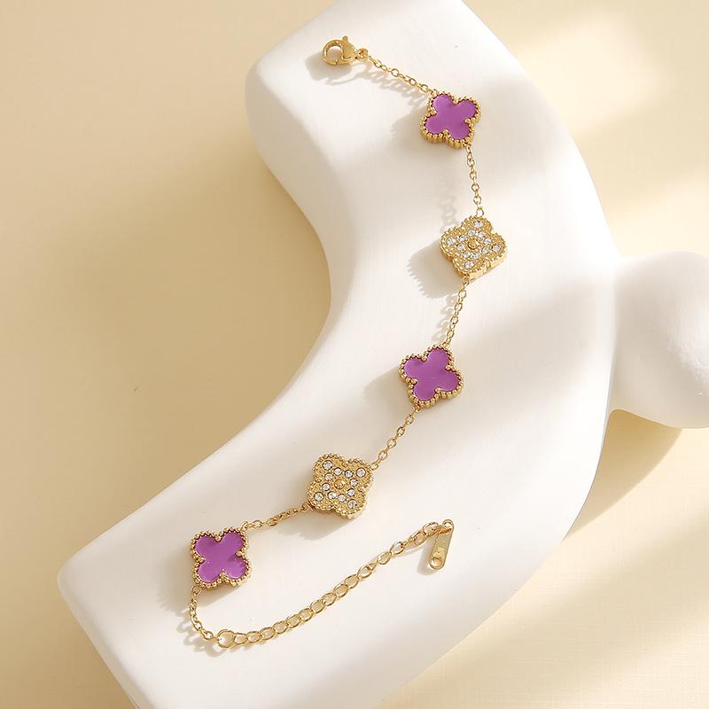 Двусторонний браслет из перламутра «Счастливый пятицветник» с четырехлистным клевером, легкая роскошь, модный стиль, не тускнеющий, женский браслет