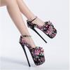 Sexy 22cm Ultra High Heels Fetish Shoes Woman Fashion Silk Flower Ethnic Print Platform Pumps Women Heeled Party Shoe Large Size