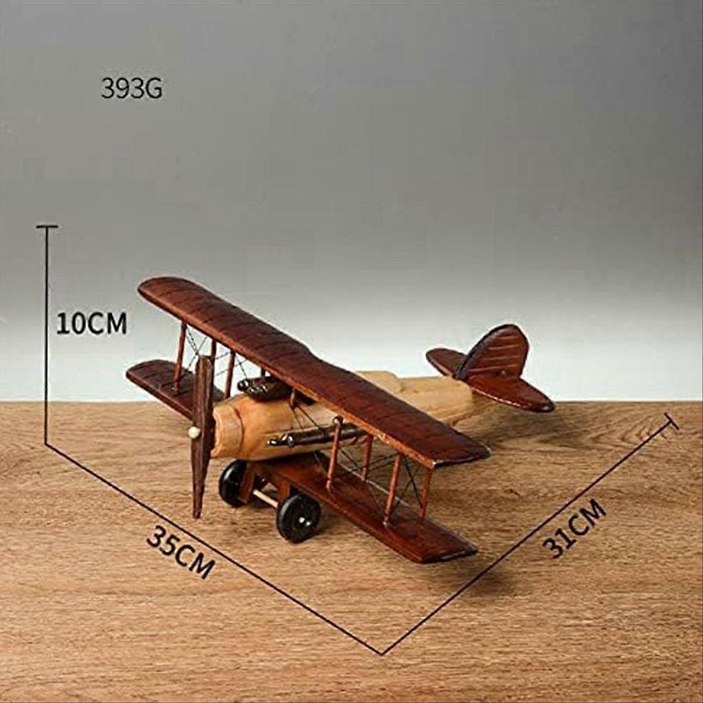 Retro Aircraft Handicraf Wooden Airplane Model,Vintage Biplane Model Desktop Decoration Photo Props 