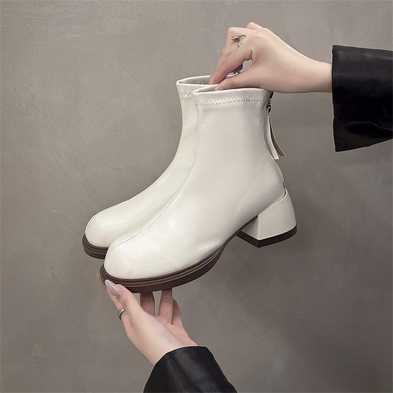 Короткие сапоги на грубом каблуке женские туфли осень 2024 новые тонкие сапоги высокие каблуки ботинки Martin универсальный темперамент голые сапоги