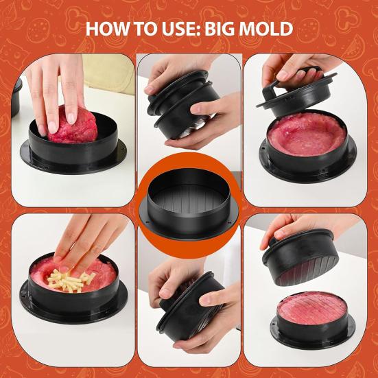 Пресс для гамбургеров 3-в-1, набор для приготовления пирожков на гриле, ползунки для фаршированных гамбургеров, прочный пластик, не содержащий бисфенола А, легкосъемный кухонный гаджет для любителей барбекю