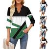 Women's Seven-quarter Sleeve Casual V-neck Chest Ruffle Print Loose T-shirt Tops