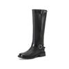 Krazing Pot Cow Skin Square Toe Winter Med Heels Riding Boots Punk Design Women Vintage Square Buckle Thigh High Boots