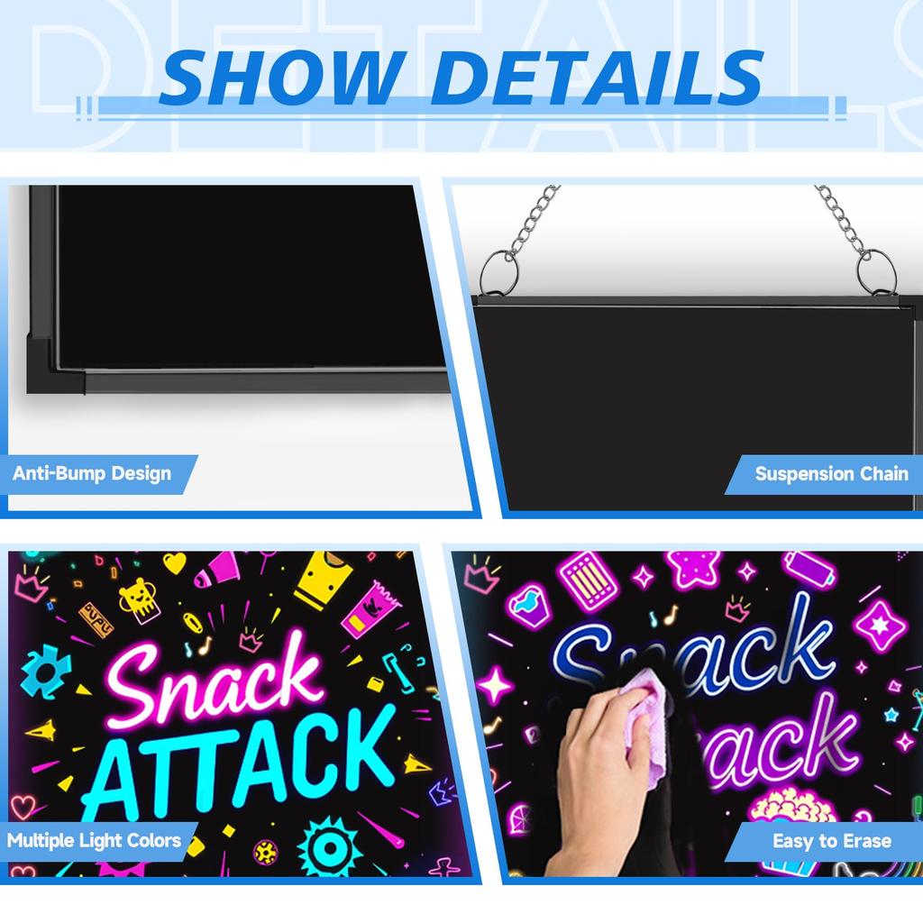 Hosim Sign Уличная светодиодная вывеска Неоновая рукописная электронная доска объявлений для магазина Доступно 4 размера Приветственная доска для входа в магазины Светящаяся вывеска черного цвета