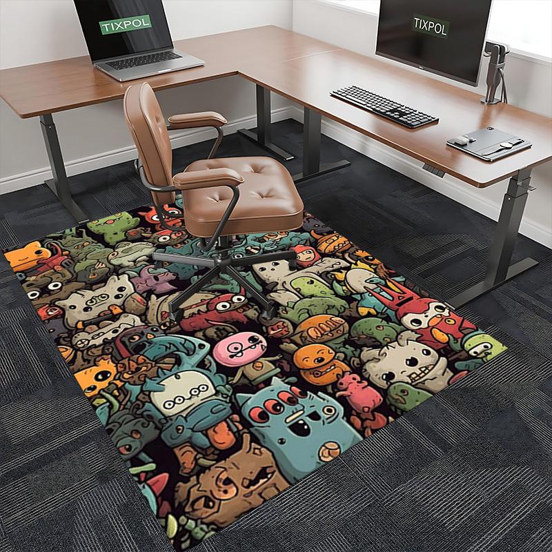 1pc Anime Cartoon Design Office Chair Mat - Cute Monsters and Creatures Decorative Rug for Home, Office, Living Room, Bedroom, Game Room - Non-Slip Ca