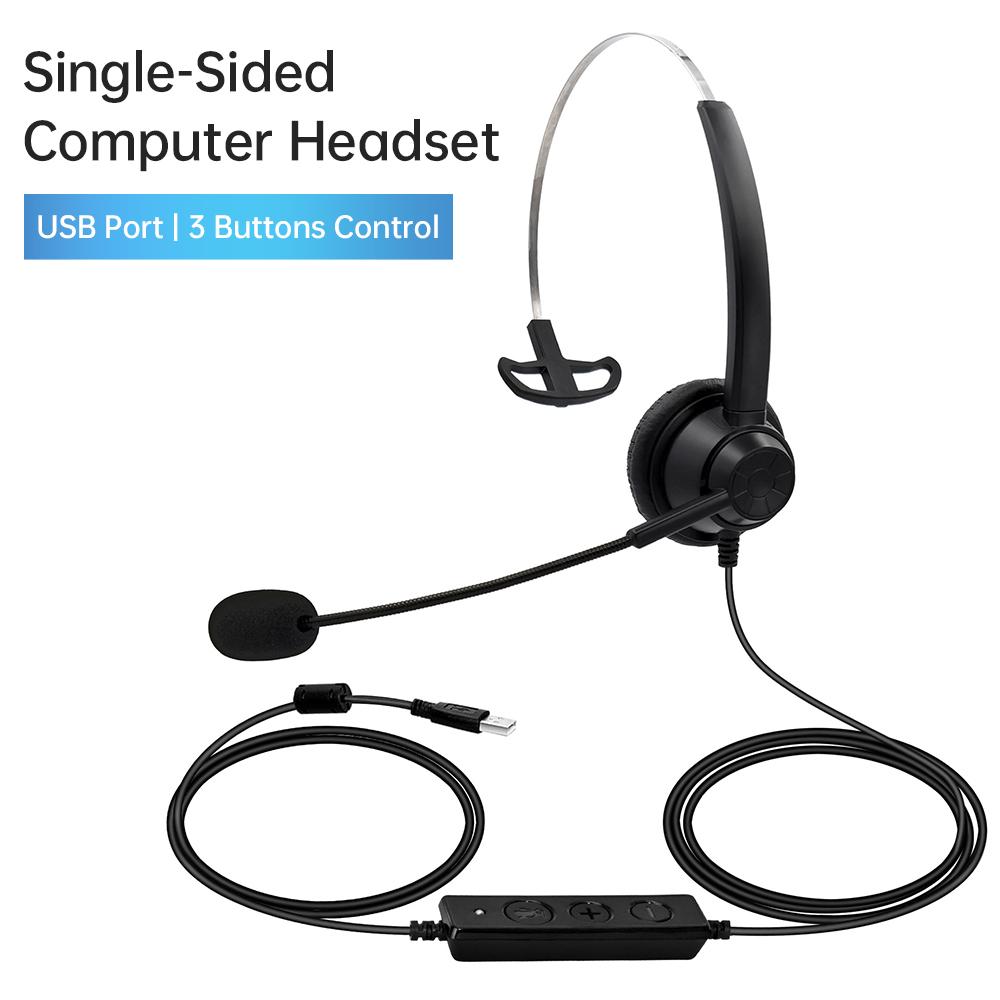 USB Wired Computer Headset with Microphone Universal Office Call Center Single Sided Headphone Support Volume Control