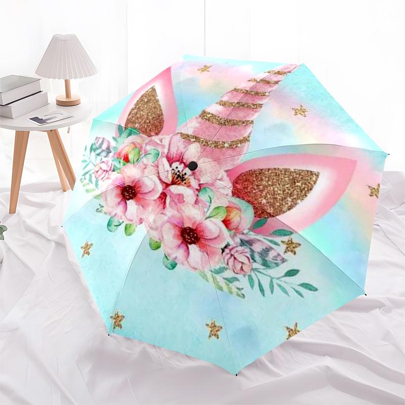 1pc Unicorn Floral Fantasy Umbrella with Plastic Handle,Suitable for All Seasons Home Travel Outdoor UmbrellaDD1602