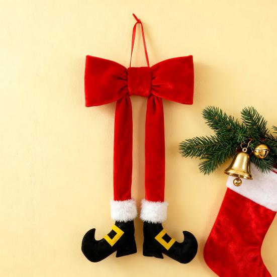 Рождественский эльф, нога, украшение, 14 дюймов, красная плюшевая нога эльфа, подвесное украшение с бархатным бантом для рождественской елки, венка, двери, стены, праздничного декора