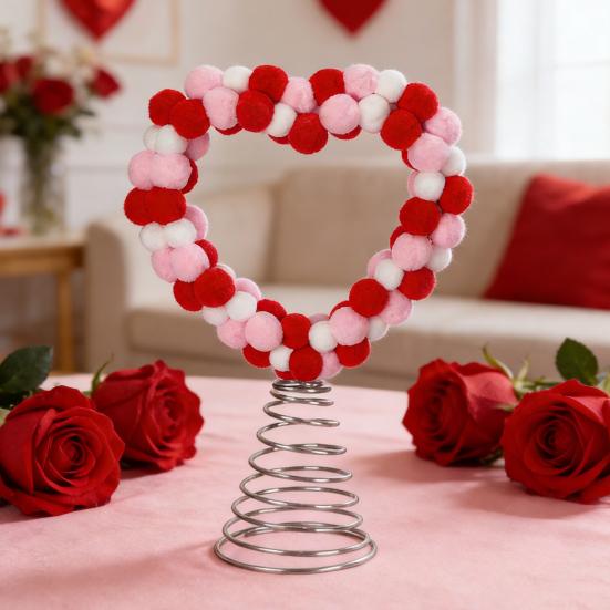 Valentine's Day Heart Tree Topper Red Pink White Pom Pom Ball Love Heart Treetop Ornament for Valentine's Day Christmas Wedding Birthday Party Home