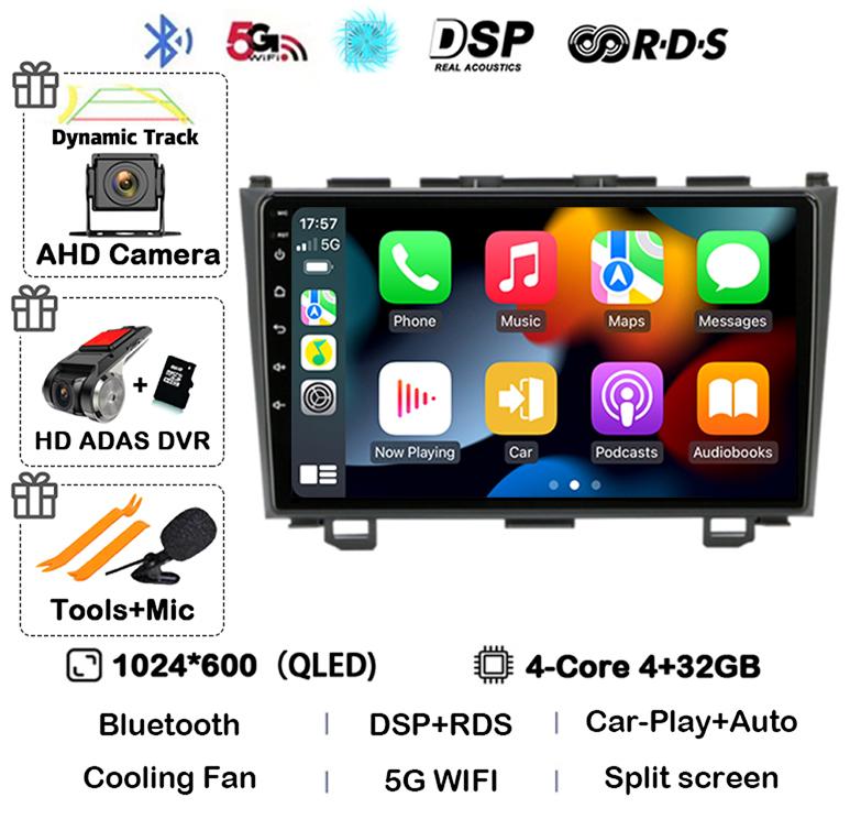 Android 14 Carplay автомобильное радио для Honda CR-V 3 RE CRV 2007 2008 2009 2010 2011 мультимедийный проигрыватель 2 Din DVD GPS головное устройство стерео