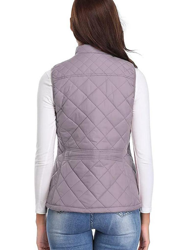 2022 Women's Fashion Quilted Cotton Vest with Zipper Pockets and Stand-Up Collar