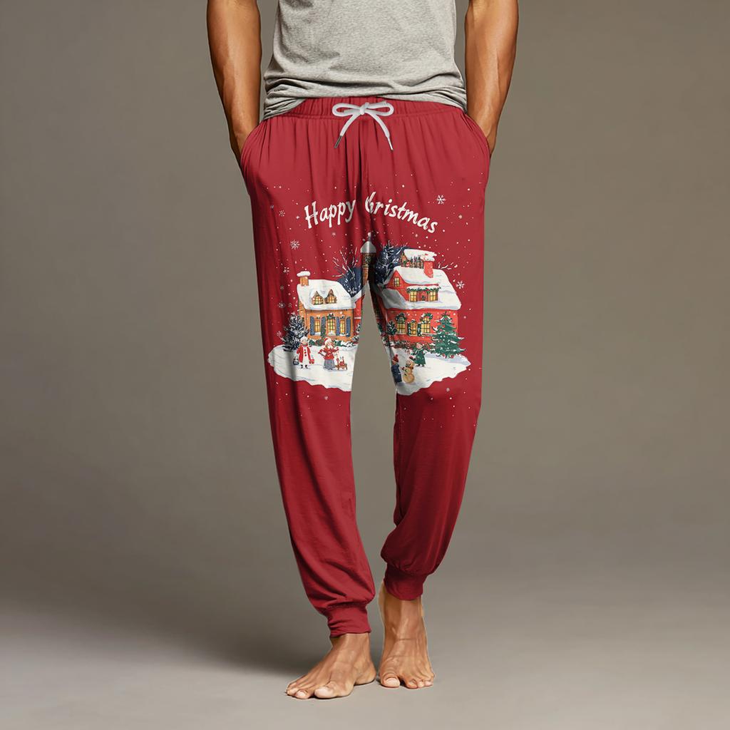 Мужские повседневные брюки с карманами на кулиске и манжетами, домашние брюки для сна